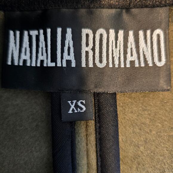 Natalia Romano Jacket Women's XS Olive Green Black Trim Asymmetrical Hem Career - Picture 6 of 12